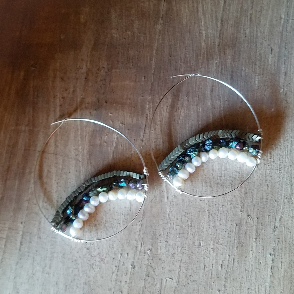 "Mingling Majestics"- Silver Beaded Hoop Earrings